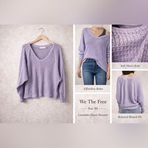 Free People We The Free Hacci Sweater Lavender XS NWOT Boho Slouchy Knit